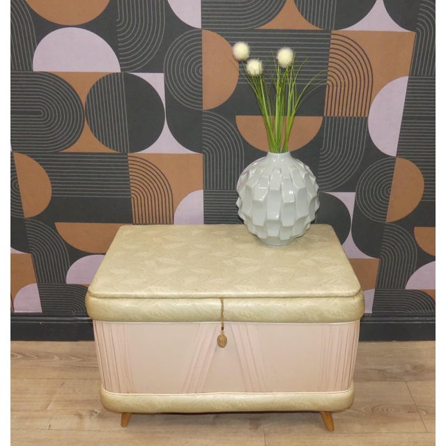 Mid-Century Modern Dreamy Laundry Chest in Pastel Pink, 1950s For Sale - Image 3 of 14