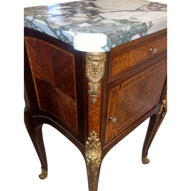 Brown Pair French Bronze-Mounted Marble-Top Nightstands Louis XV Style, Late 19th C. For Sale - Image 8 of 12