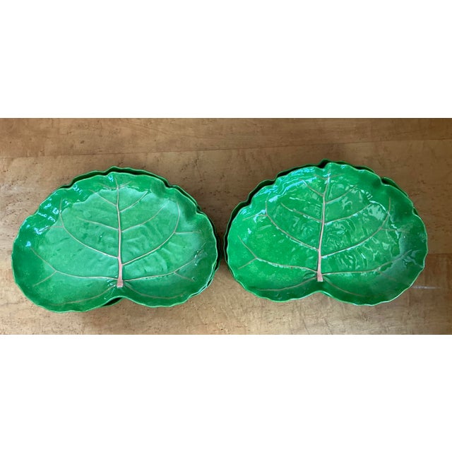 Vintage Glazed Ceramic Cabbage Leaf Plates - Set of 8 For Sale - Image 10 of 12