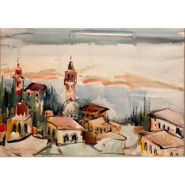 Mordechai Avniel, 1940s Israeli Modernist Watercolor Painting Harbor Landscape Bezalel School For Sale In Miami - Image 6 of 6