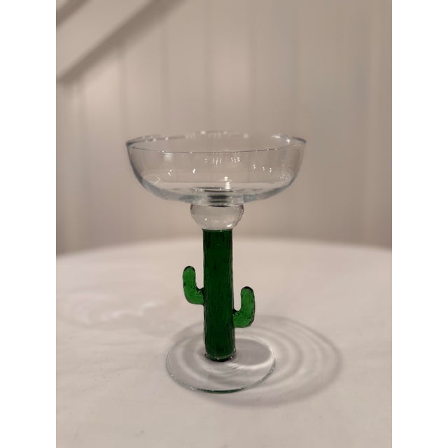 Vintage Mexican Handblown Glass Cactus Margarita Service Set - Set of 6 For Sale - Image 9 of 14