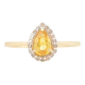 Natural Yellow Sapphire Halo Diamond Statement Ring Size 7
