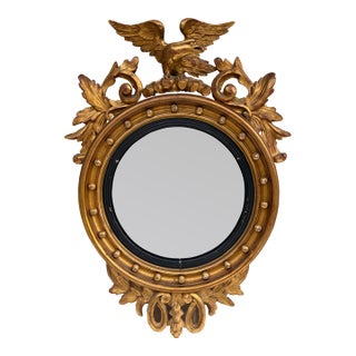 Antique 19th Century American Federal Giltwood Eagle Bullseye Convex Mirror For Sale