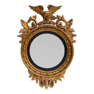 Antique 19th Century American Federal Giltwood Eagle Bullseye Convex Mirror