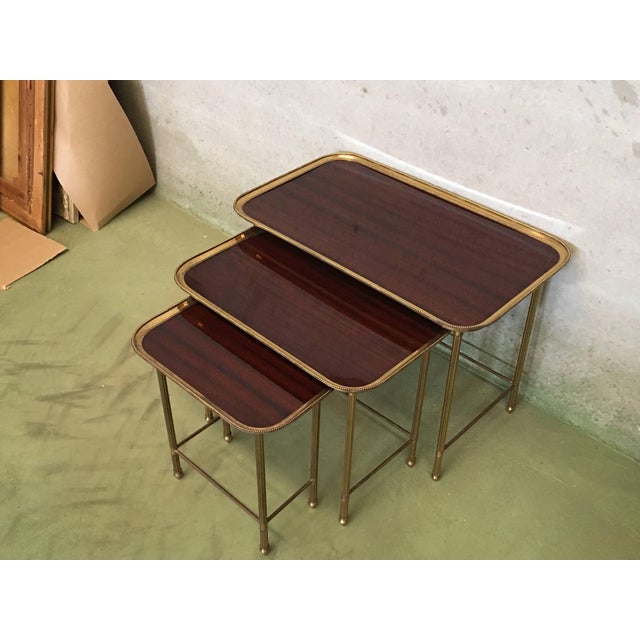 19th Century Set of Three Nesting Tables in Brass and Mahogany, France For Sale - Image 11 of 13