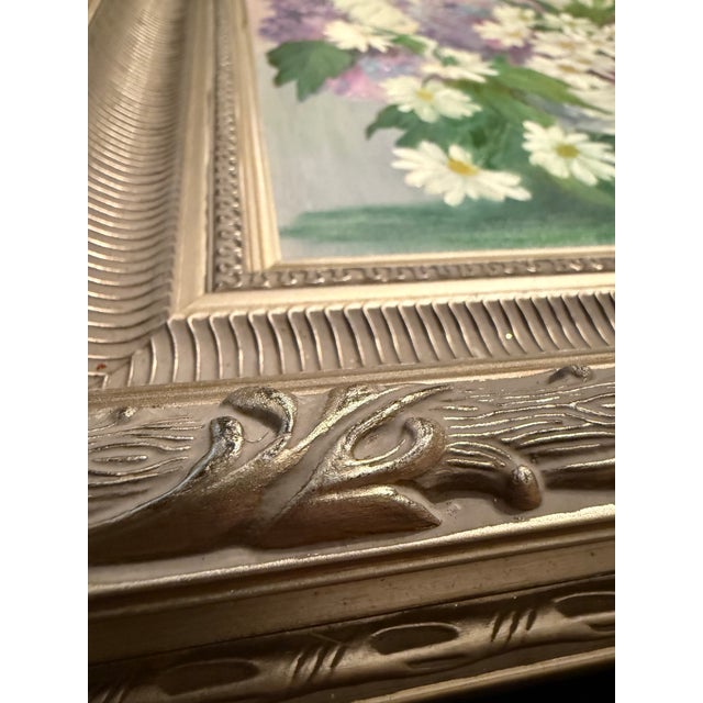 Farmhouse Contemporary Lilacs and Daisies Beautiful Floral Painting Framed and Signed For Sale - Image 3 of 5