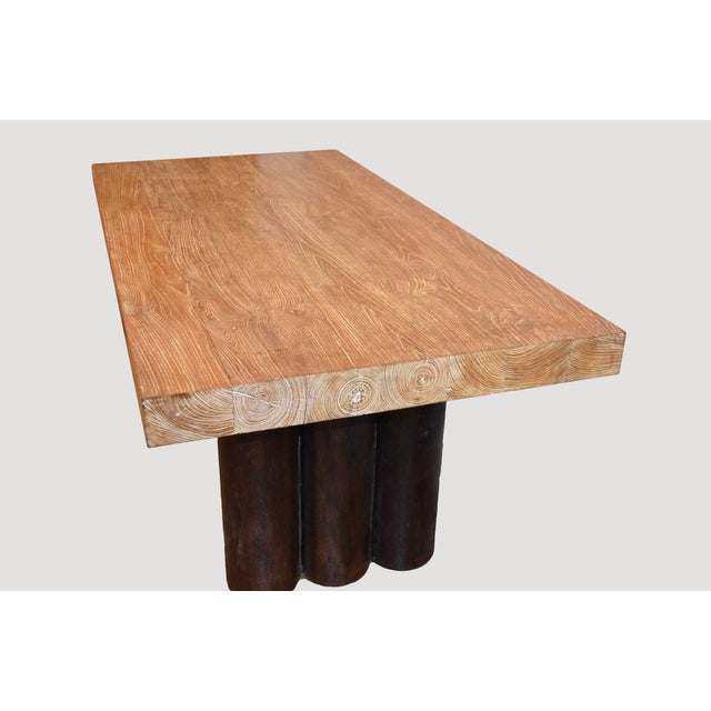 Contemporary Andrianna Shamaris Cerused Teak Wood Table with Contrasting Coconut Wood Base For Sale - Image 3 of 5