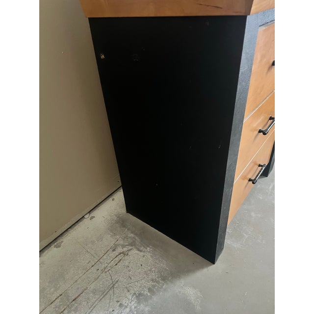 Late 20th Century Postmodern Blond Wood and Black Lacquered Nightstands With Glass Display Shelves - A Pair For Sale - Image 12 of 12