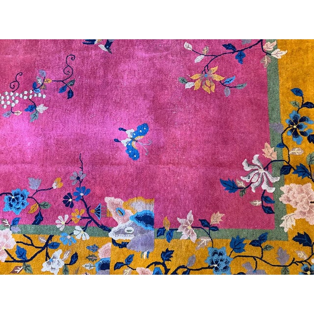 A Sensational Antique 7' X 10' Purple/Rose/Gold Art Deco Chinese Rug Ca 1920 For Sale - Image 4 of 10