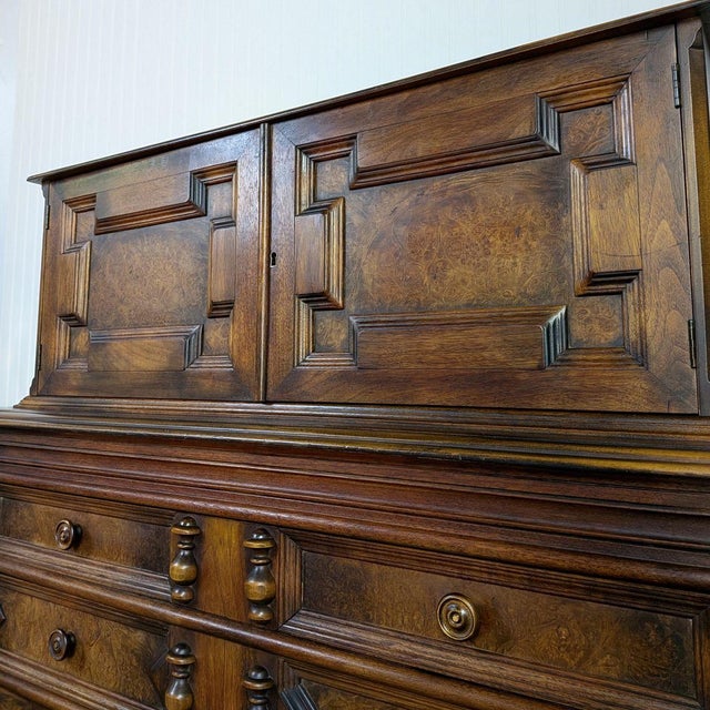 Vintage Burl Wood Spanish Revival Chest-on-Chest Dresser For Sale - Image 14 of 16
