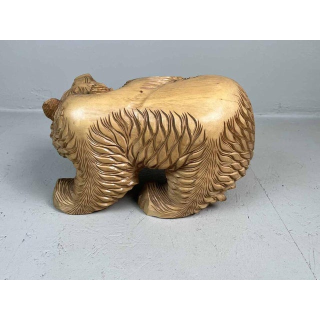 Carved Wood Kibori Kuma Bear on Table Stand, Japan, 1990s For Sale - Image 10 of 14