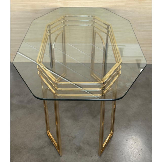 Mid Century Modern Italian Geometrical Brass Dining Table with Glass Top For Sale - Image 13 of 18