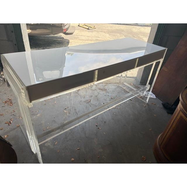 Mid-Century Modern 1970s White and Lucite 66 Inch 3 Drawer Writing Desk For Sale - Image 3 of 9
