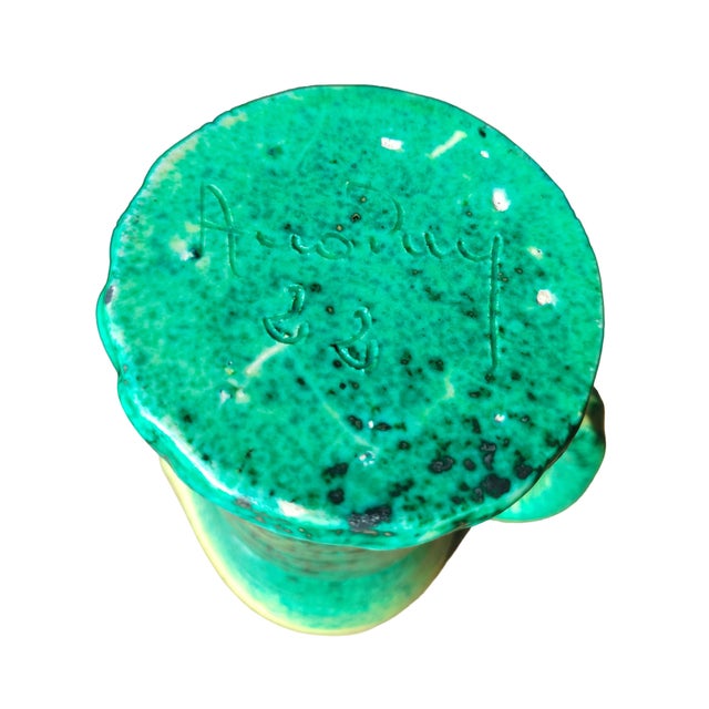 Mid-Century Modern 1960s Poterie d'Accolay Emerald Green Ceramic Pitcher Vase For Sale - Image 3 of 9