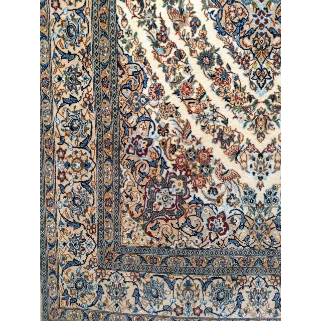 Cream Vintage Nain Area Rug, Hand-Knotted Wool & Silk, Garden of Paradise Pattern, 4x7, Ivory & Blue For Sale - Image 8 of 12