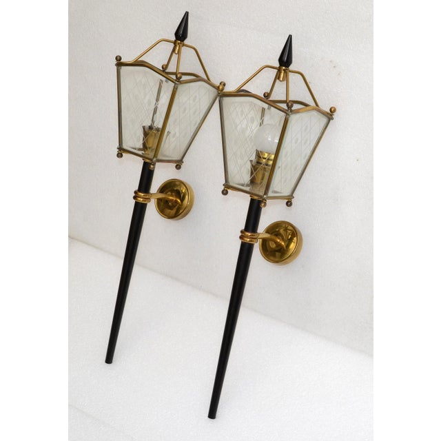 Jacques Adnet Style Sconces Lantern Wall Lamps French Mid-Century Modern - Pair For Sale - Image 13 of 13