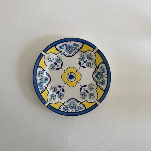 Tiffany & Co. Este Ceramiche Made in Italy Decorative Plate, Blue Yellow Floral For Sale - Image 9 of 10