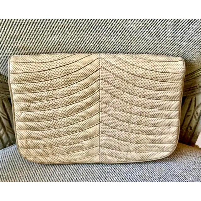 1980s Judith Leiber Style Quilted Snake Clutch With Mirror For Sale - Image 5 of 7
