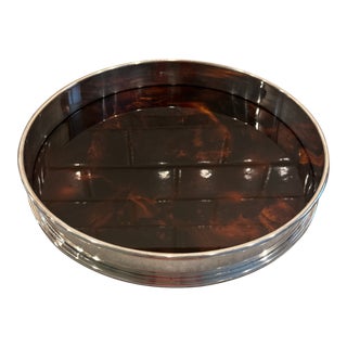 1970s Rede Guzzini Round Silver and Tortoise Tray For Sale