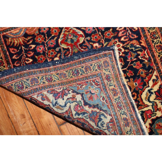 Persian Antique Zabihi Collection Persian Kashan Navy Carpet - 1'9" x 1'10" For Sale - Image 3 of 7
