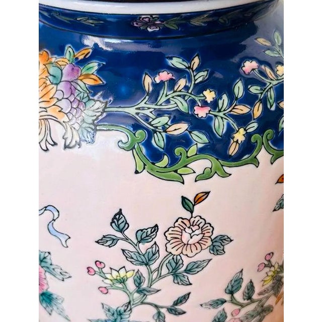 Vintage Chinoiserie-Style Porcelain Floral Table Lamps - A Pair For Sale - Image 12 of 13