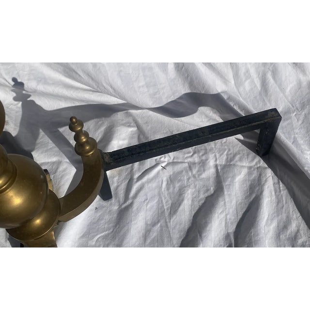 Early 20th Century Brass Andirons With Lion Detail - Set of 2 For Sale - Image 4 of 6