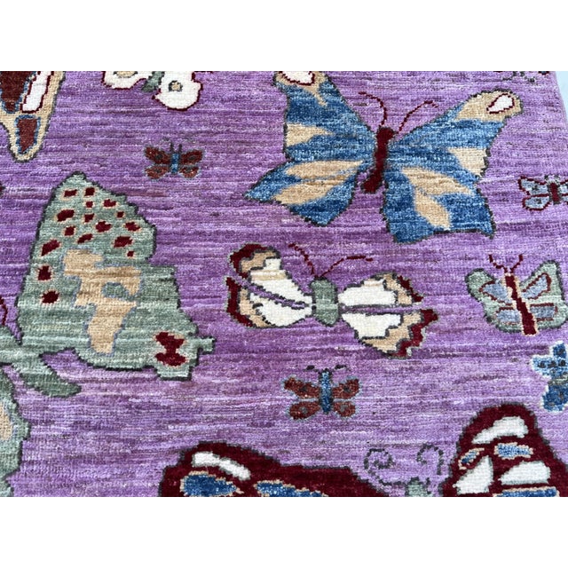 2020s Qashqai Butterfly Design Runner, Lilac Purple, 2'9" X 9'7" For Sale - Image 5 of 12