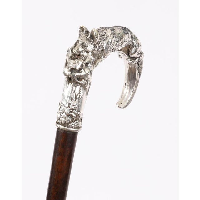 Antique Silver Fox and Hare Handled Walking Stick Cane, 19th Century For Sale - Image 13 of 18