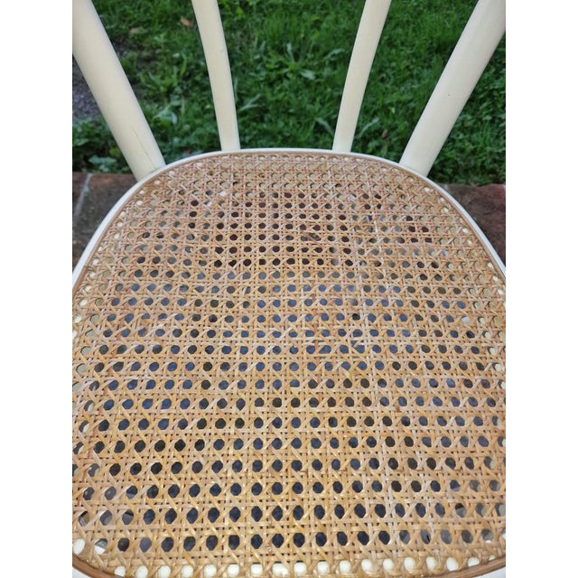 Bistro Chairs in White Painted Beech and Vienna Straw attributed to Michael Thonet, 1980s, Set of 8 For Sale - Image 6 of 16