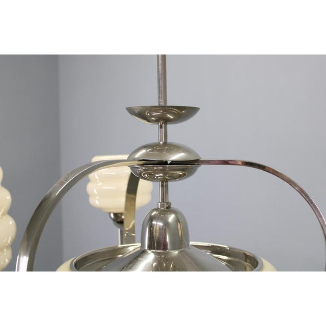 Art Deco Nickel and Cream Glass Chandelier, 1930s For Sale - Image 6 of 14