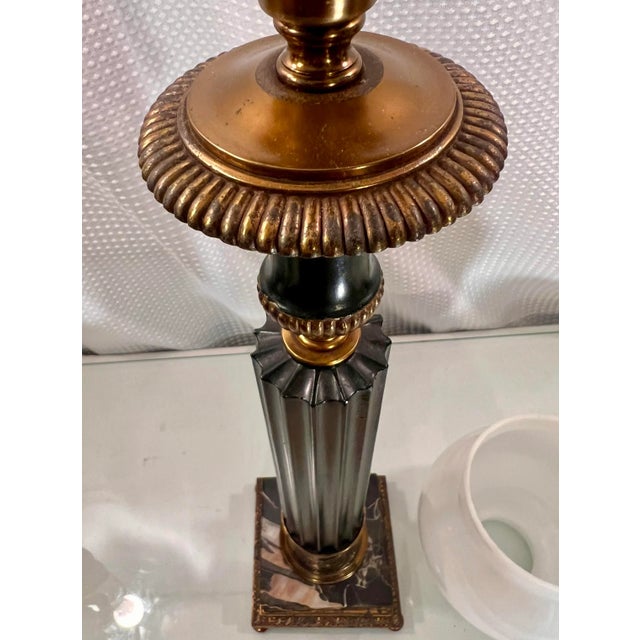 1950s Neoclassical Patinated Bronze Column Table Lamp by Crest Co For Sale - Image 10 of 12