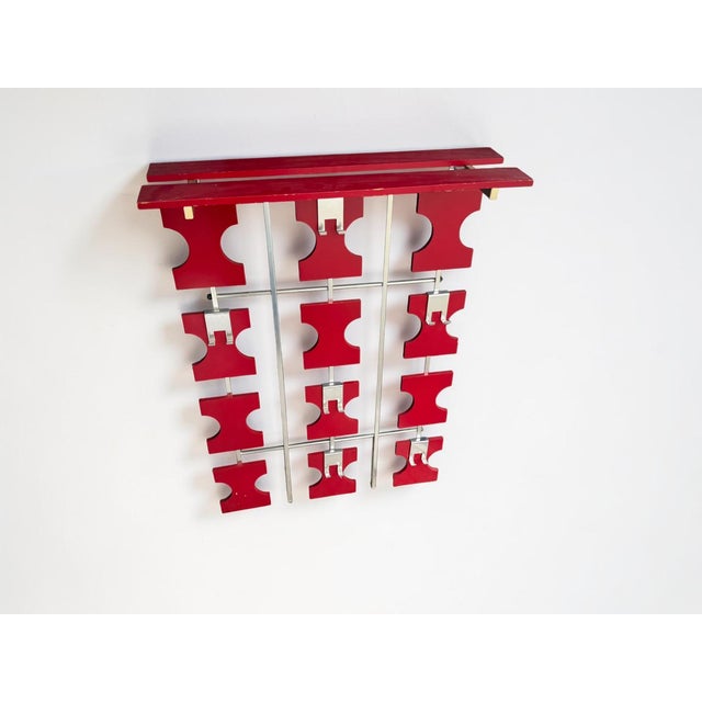 Vintage Space Age Wall Coat Rack in Red with Hat Shelf, 1960s For Sale - Image 17 of 18