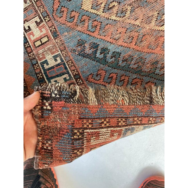 Persian Antique with Ram Horn Outlined Diamonds with Terracotta, Emerald Green, & Wheat Hues Caucasian Rug 4.4 x 6.4 For Sale - Image 3 of 16