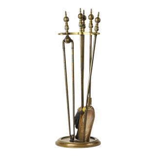 Vintage Brass Fireplace Tool Set 4 Tools and Stand For Sale