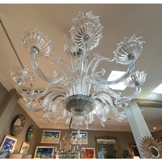Impressively Large Murano Blown Clear Glass Chandelier With Floral and Foliate Tendrils For Sale - Image 9 of 14