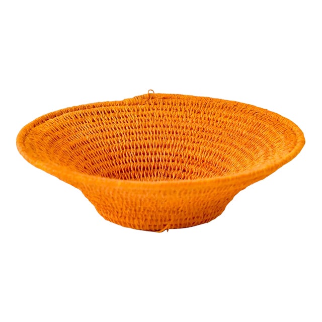 Early 20th Century Sisal Handwoven Basket Orange Eswatini 6Inch For Sale