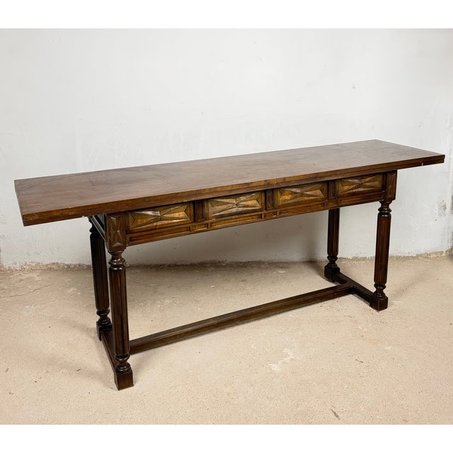 Spanish Carved Drop-Leaf Console Table, 1930s For Sale - Image 4 of 11