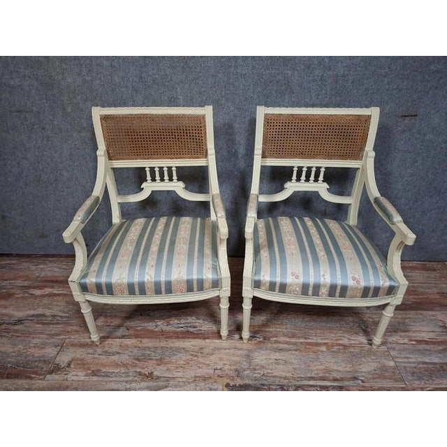 Louis XVI Cane Armchairs, 1880s For Sale - Image 10 of 10