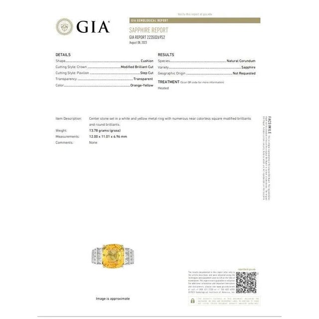 Gemstone 9.41 Carat Yellow Sapphire Diamond Platinum Ring, GIA Certified, Size 5.75 For Sale - Image 7 of 7