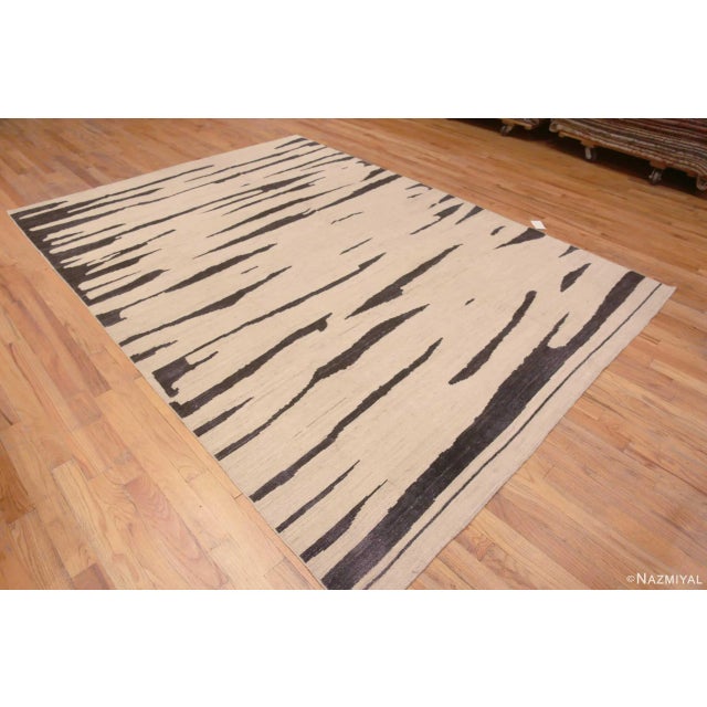Phenomenal Handmade Cream Charcoal Brown Wool Modern Abstract Area Rug, Country of origin: Central Asia, Circa date:...