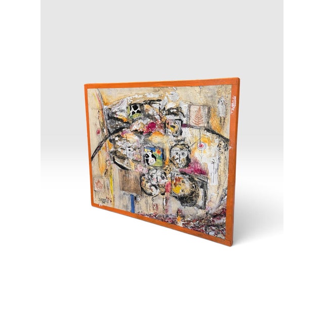Abstract Chairish Title A. Avner 1995 Signed French Mixed Media Abstract Collage Painting on Canvas For Sale - Image 3 of 7