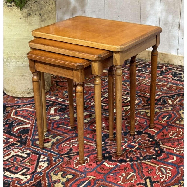 Cherry Wood Nesting Tables, 1960s, Set of 3 For Sale - Image 3 of 11