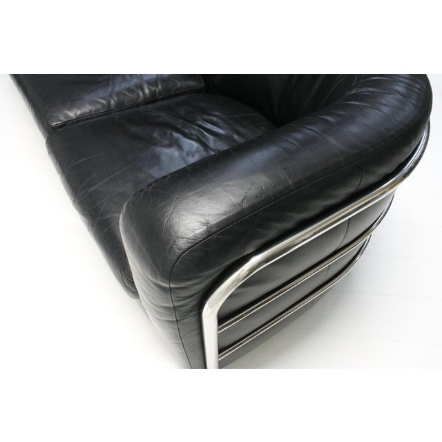 Black Leather and Chrome Onda Armchair and 3-Seater Sofa by D'Urbino, Lomazzi and De Pas for Zanotta, 1980s, Set of 2 For Sale - Image 9 of 15