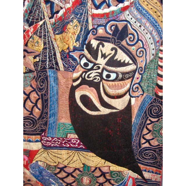 Chinese Large Silk Embroidered Opera Curtain Tapestry 19 Century For Sale - Image 9 of 18