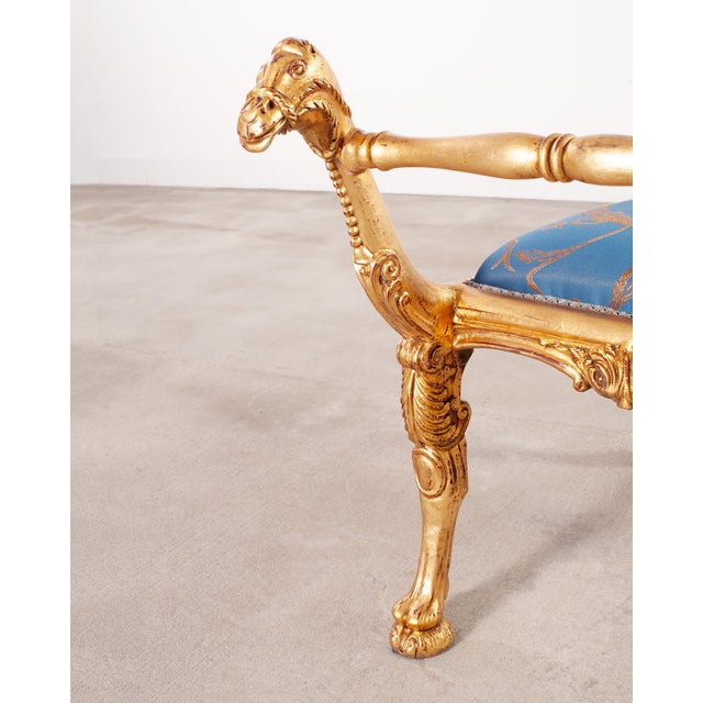 Wood Pair of Italian Neoclassical Giltwood Camel Stool Benches For Sale - Image 7 of 18