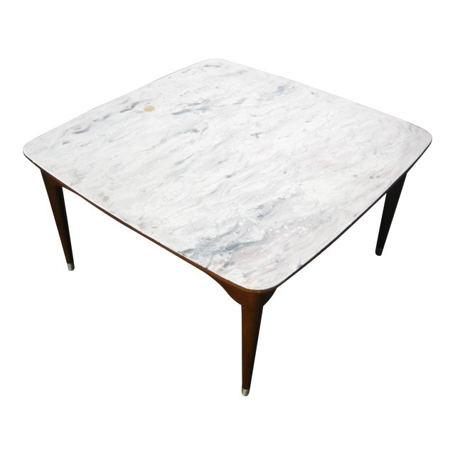 Vintage B P John Danish Mid Century Coffee Table White Faux Marble Top Chairish