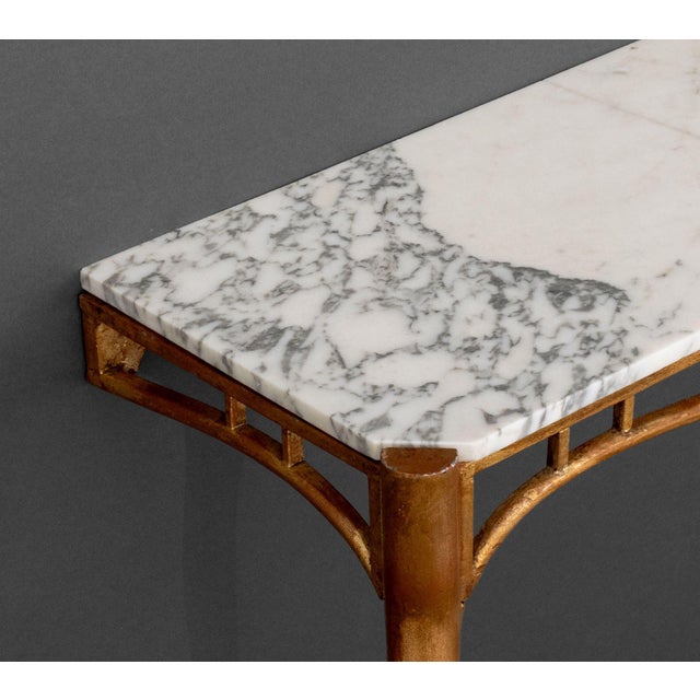 Metal Italian White Marble Top Gilt Metal Console, 1940s For Sale - Image 7 of 7