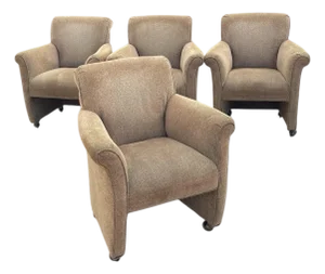 Vintage English Rolled Arm Club Chairs With Brass Shepherd Casters | Set of 4