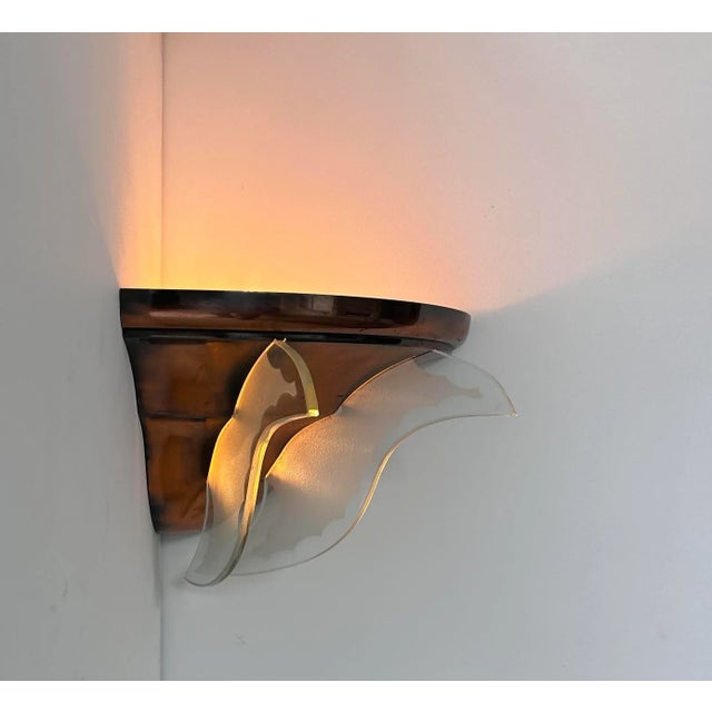 Copper Art Deco Corner Wall Lamp in Copper and Glass, 1930 For Sale - Image 8 of 11