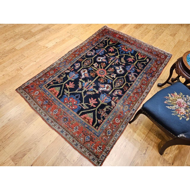 Textile Antique Persian Mahal Sultanabad Rug, Hand-Knotted Wool, Geometric Pattern, 4x7, Navy & Red For Sale - Image 7 of 18